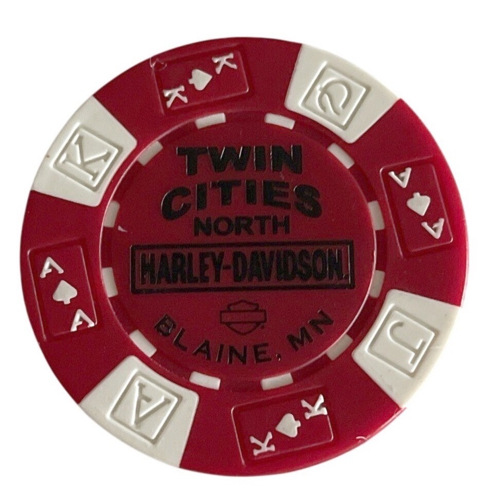 HARLEY DAVIDSON TWIN CITIES BLAINE MINNESOTA DEALER‎ CASINO POKER CHIP RED WHITE
